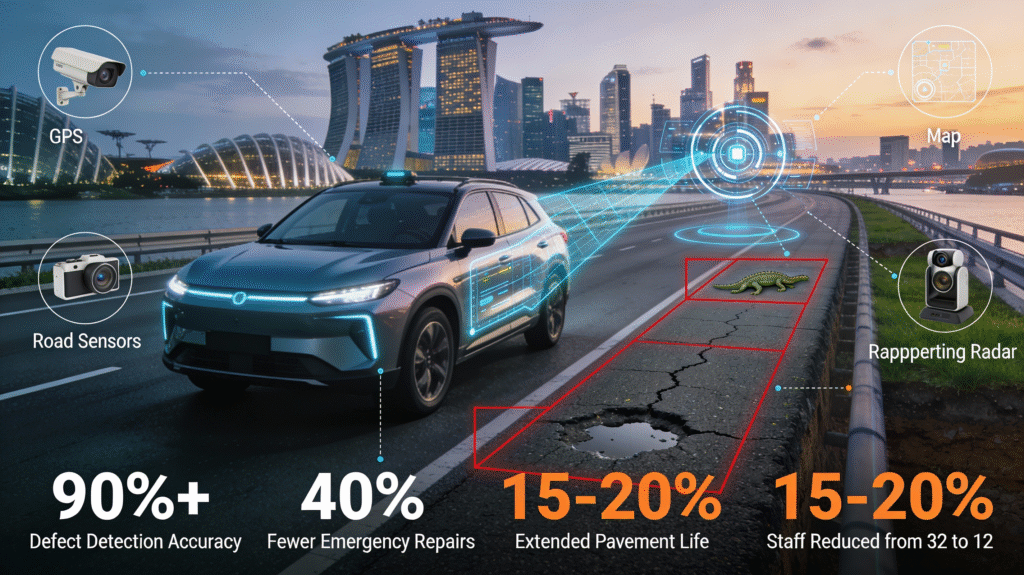 Infographic of Singapore LTAs AI powered RMMS for proactive road maintenance